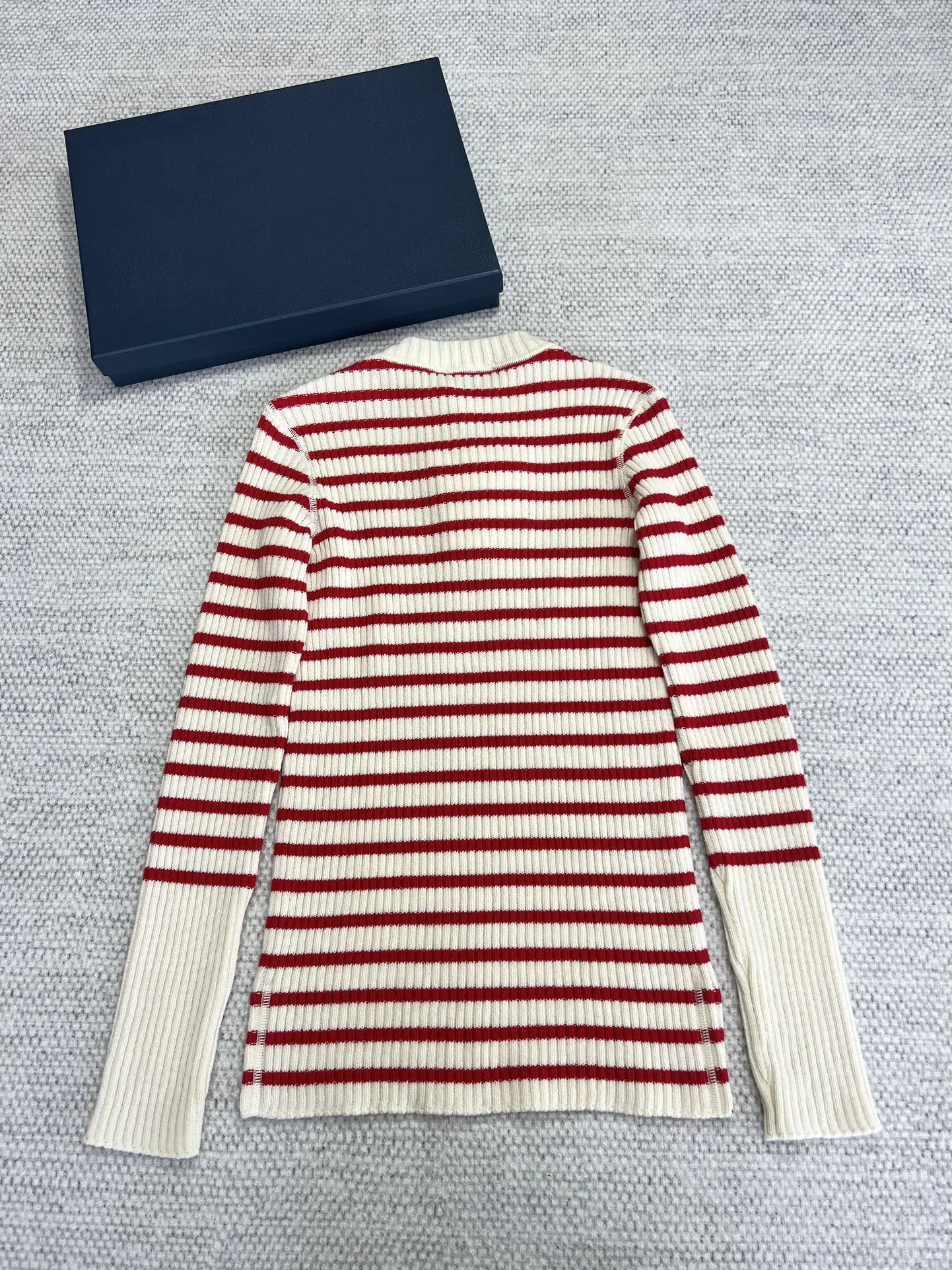 Early spring red striped sweater