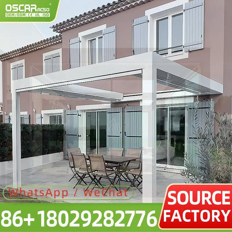 Weatherproof Rainproof Sunshade Canopy Innovative Smart Patio Backyard Poolside Europe Aluminum Pergola with Adjustable Roof and