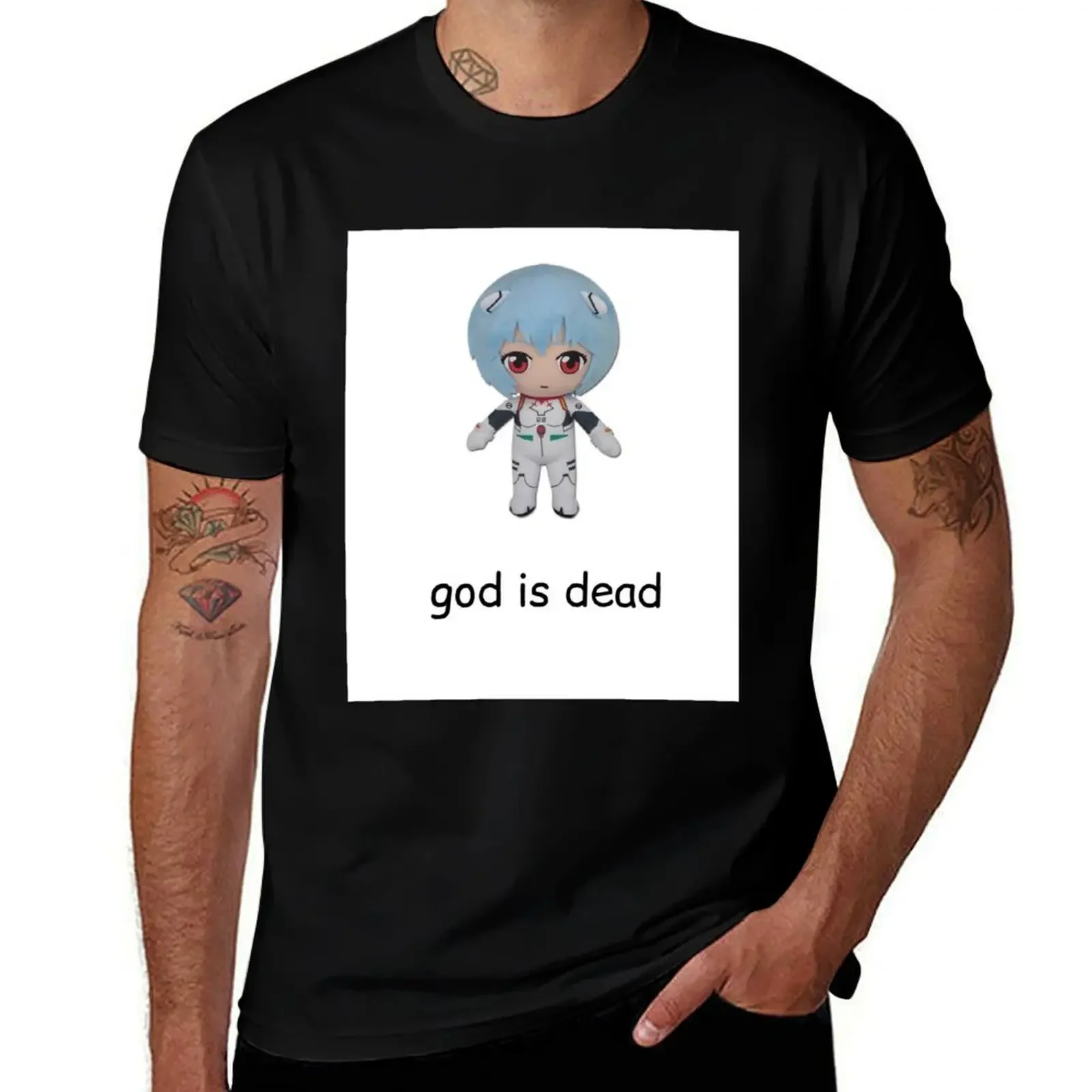 Rei ayanami peluche dios está muerto camiseta ropa vintage lisa camisas gráficas ropa de diseñador para hombre