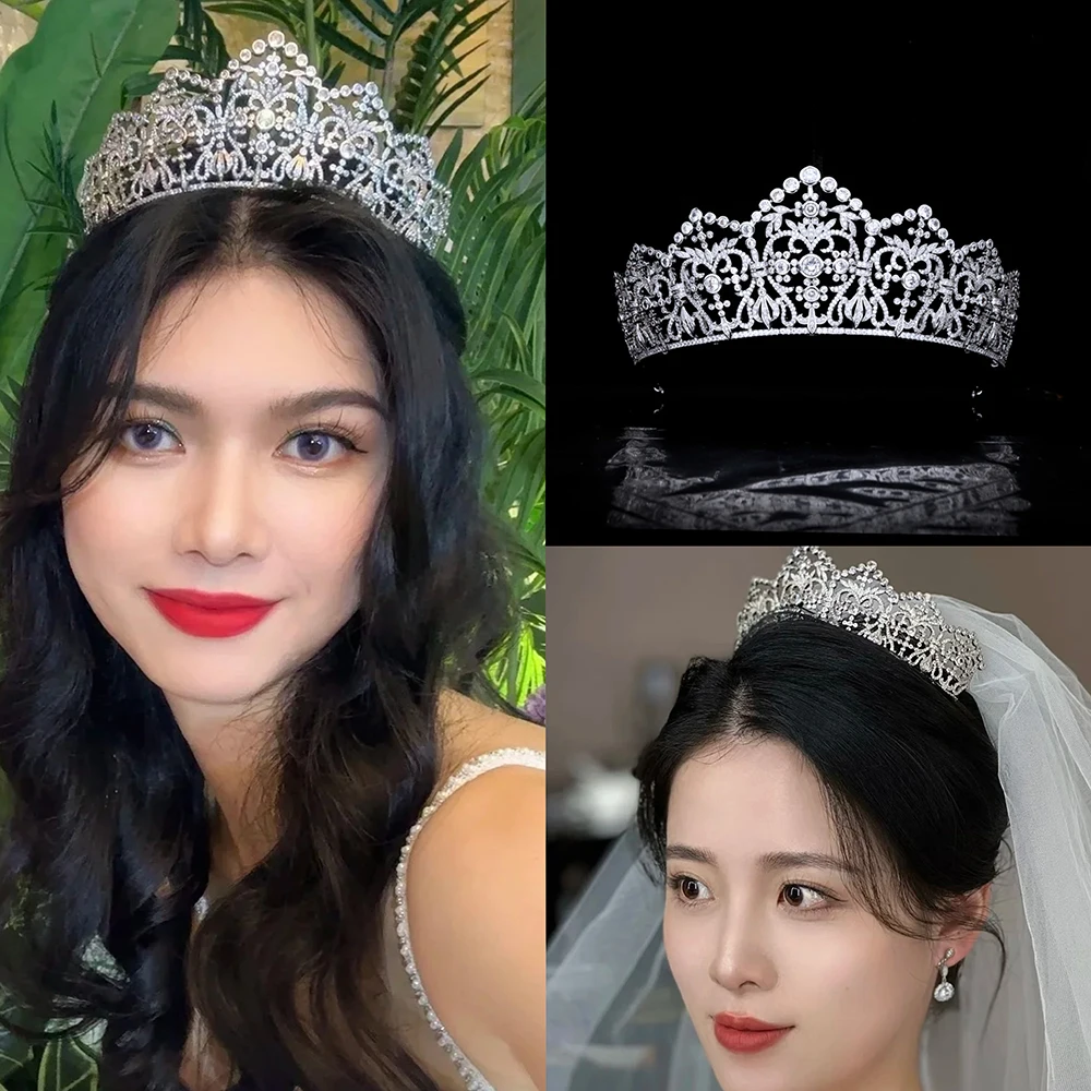 Himstory Gorgeous Wedding Cubic Zircon Tiara Bridal CZ Crown Queen Princess Pageant Party Headpiece Bridesmaids Hair Accessorie