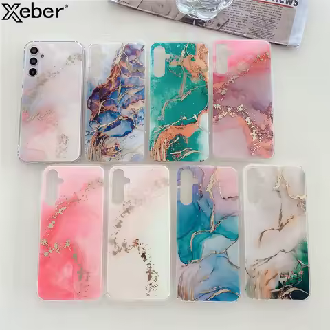 Luxury Agate Marble Colorful Phone Case For Samsung Galaxy S23 Ultra S22 Plus A52 A54 A53 A34 A14 5G Silicone Shockproof Cover