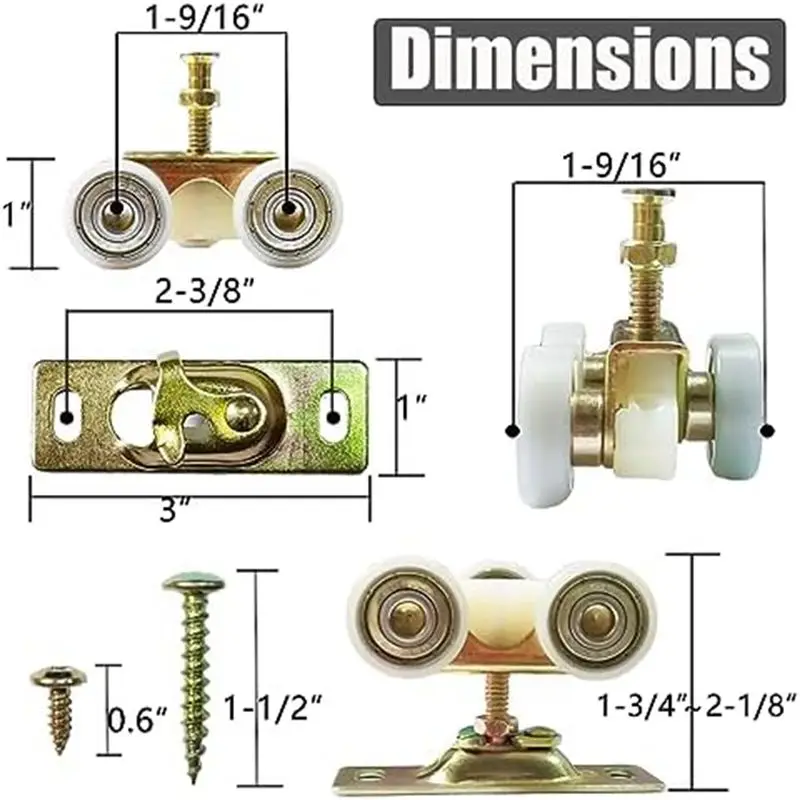 AEE3-2 Pack Sliding Pocket Door Hardware Top Hanger Rollers Wheels Assembly Fit Johnson Parts 1125 & 1500 Hardware Kit - view 6