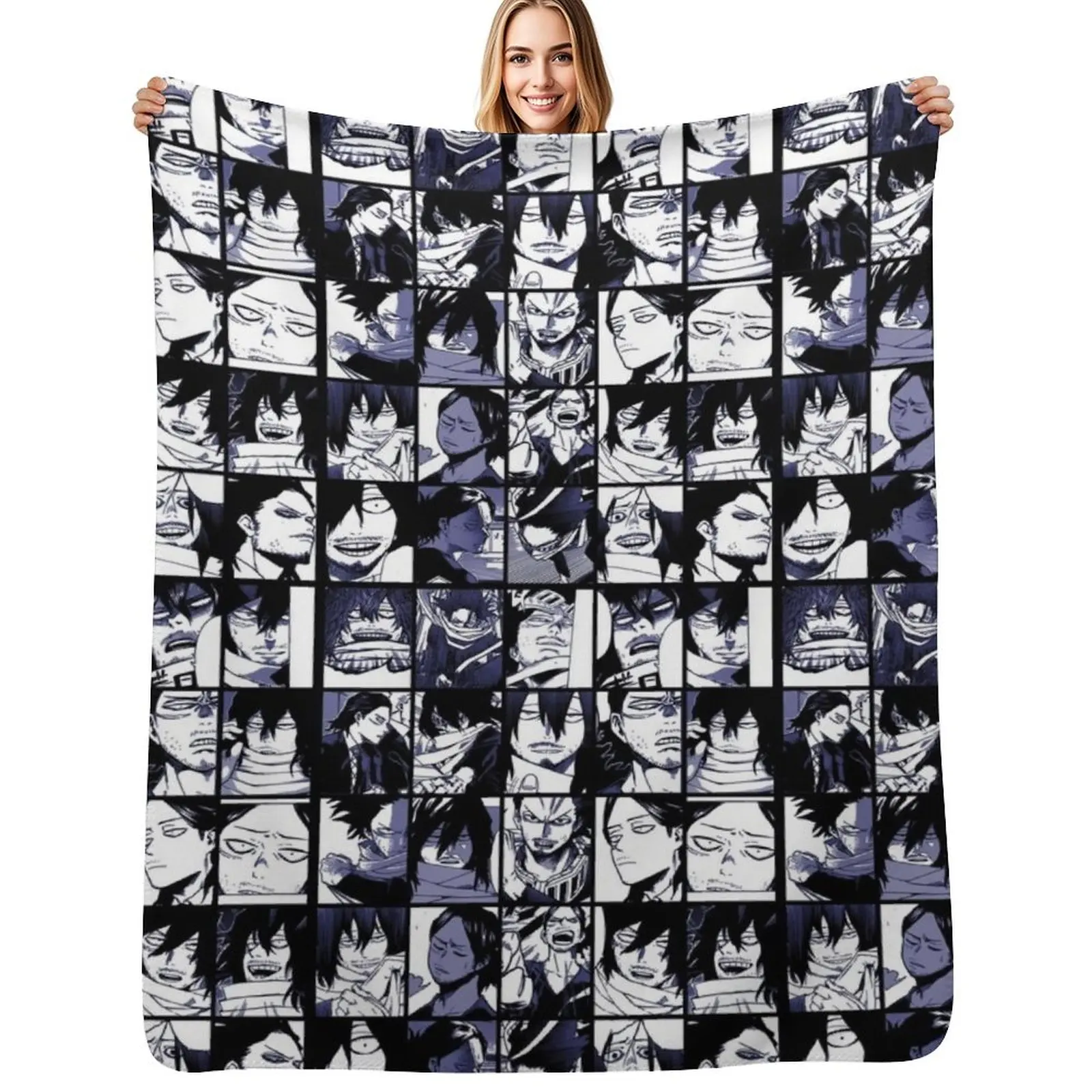 

Aizawa Shota Collage Throw Blanket Faux Fur Soft Warm Blanket for Bed