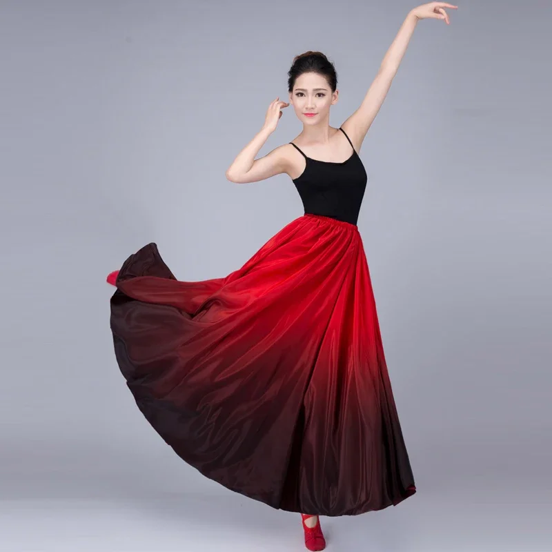 Gradient Elegant Flamenco Skirt Dresses Women Gypsy Ballroom Bullfight Stage Performance Clothes Spanish Dance Costume