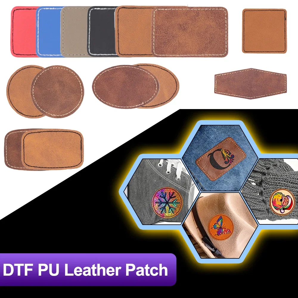 10PCS Blank DTF PU Leather Patch Iron on Heat Press with Adhesive Leather Patches for Hats Clothes Repair