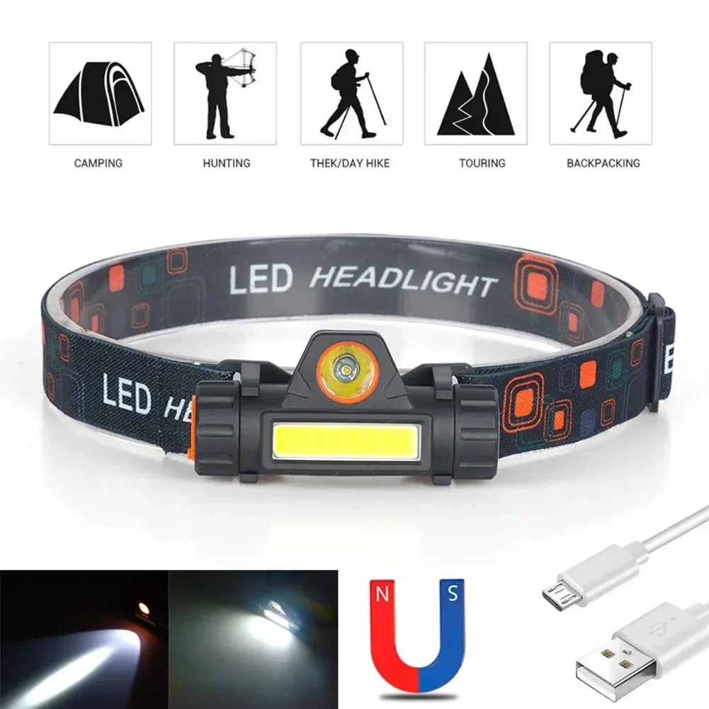 Headlight Waterproof LED Headlamp Super Bright Head Torch USB Rechargeable COB Headlight For Camping Hiking Outdoor Tools