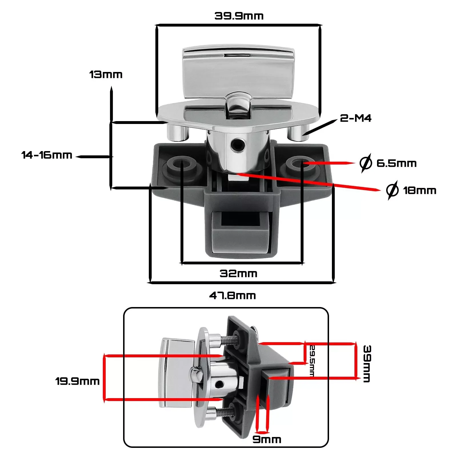 Zinc Alloy Caravan Lock Motorhome Chrome Drawer/Locker Door Release Catch Keyless Caravan Button Paddle Lock Camper Accessories