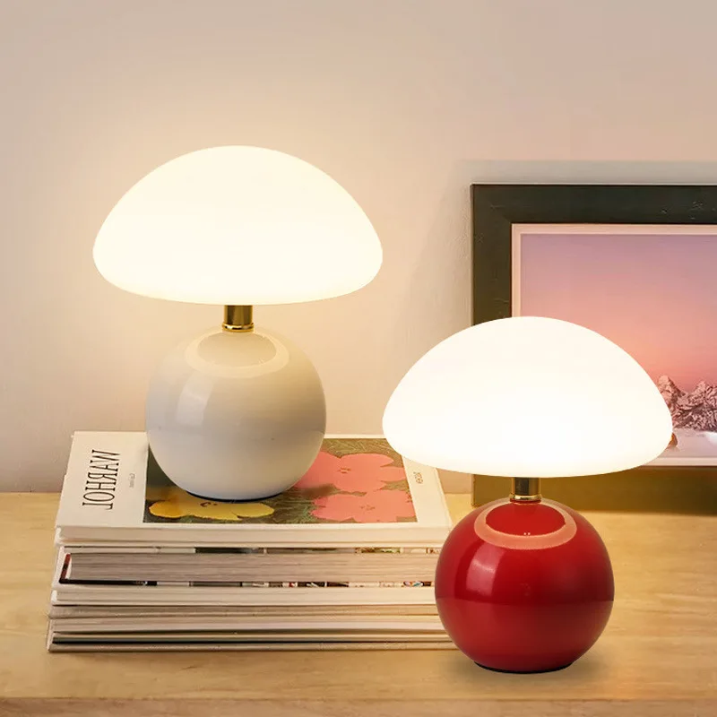 

Rechargeable Mushroom Table Light Cream Wind Touch Switch Atmosphere Lamp Bedroom Bedside Restaurant Desk Decorative Night Light