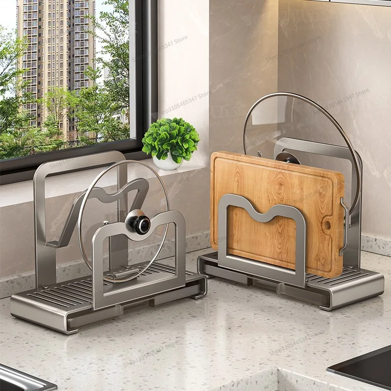 For Pot Lid Rack Kitchen Household Multi-functional Countertop Spatula Rack Seated Chopping Board Cutting Board Placement