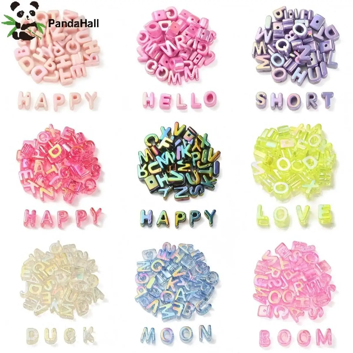 PandaHall 90-100pcs  Random Mixed Colors UV Plated Rainbow Acrylic Letter Beads, for Personalized Name Necklace Jewelry Making