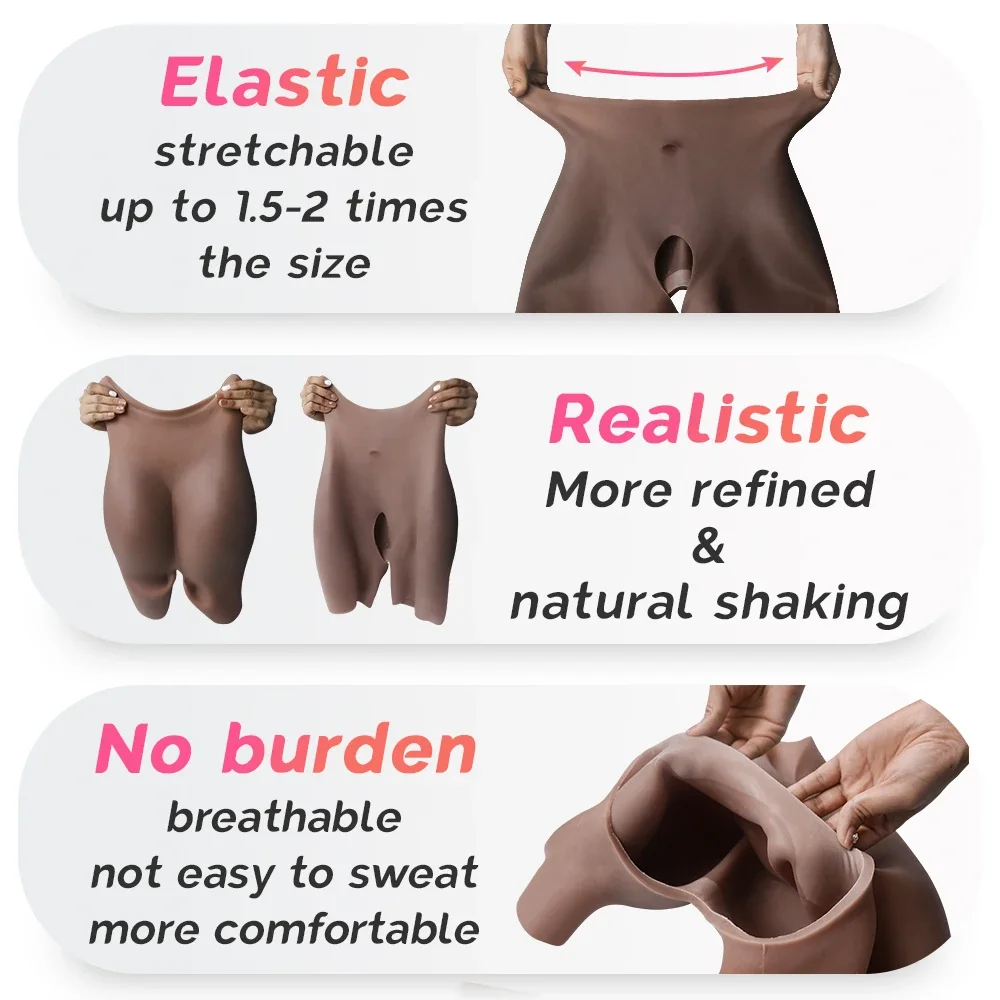 Realistic 1.2Cm Fake Butts Enhancement Shapewear Female Silicone Buttocks Panties High Waist Open Crotch Pants For African Women