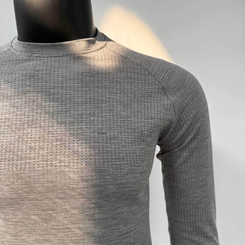 T-shirt manches longues en Jacquard pour hommes, décontracté, sans couture, coupe cintrée, respirant, séchage rapide, extensible, haut d'entraînement physique