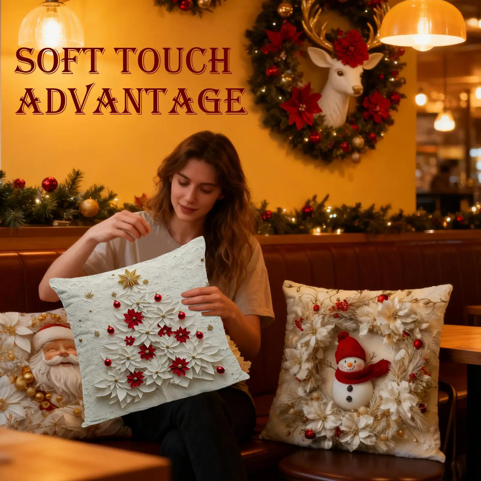 Decorative Pillow Cover Modern Decor 18x18Inch 4 Pieces Christmas Square Pillow Covers For Home House Living Room Couch Sofa Bed