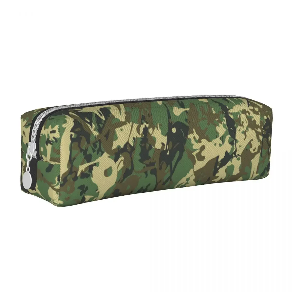 Cool Camo Square Pencil Case Camouflage Pattern Stationery Retro Leather  Box For Child Zipper Pen Bags