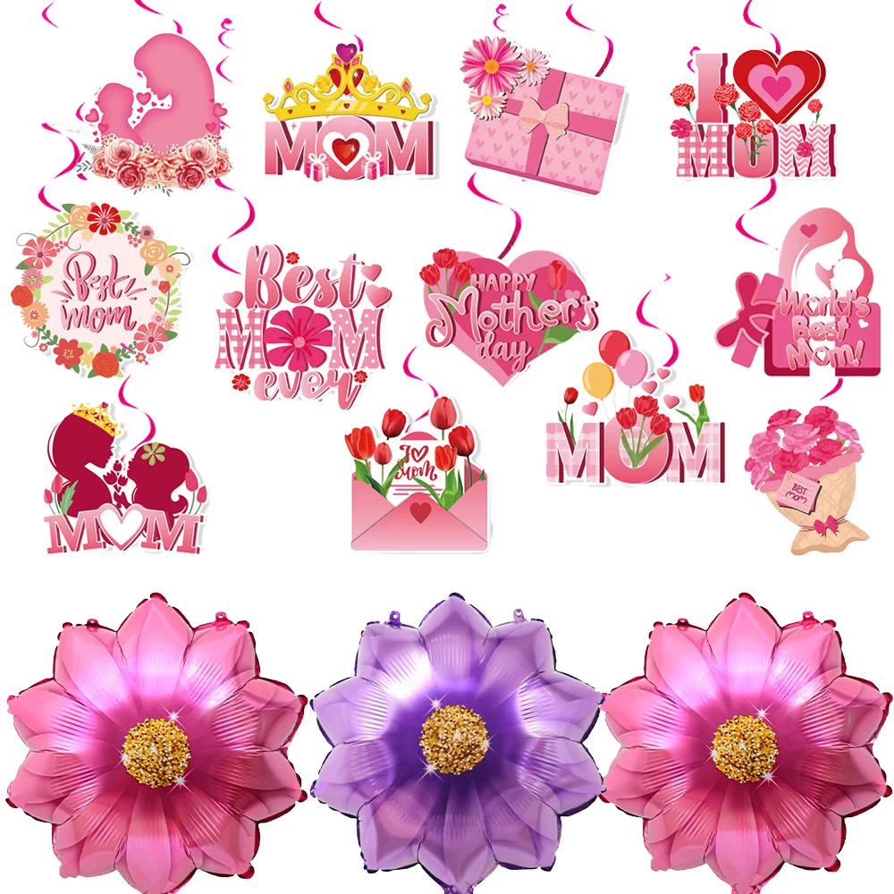 Mother's Day Decoration Happy Mother's Day Swirls Decor Mother Day Hanging swirls Mother's Day Party Decor Flower Balloon Gifts
