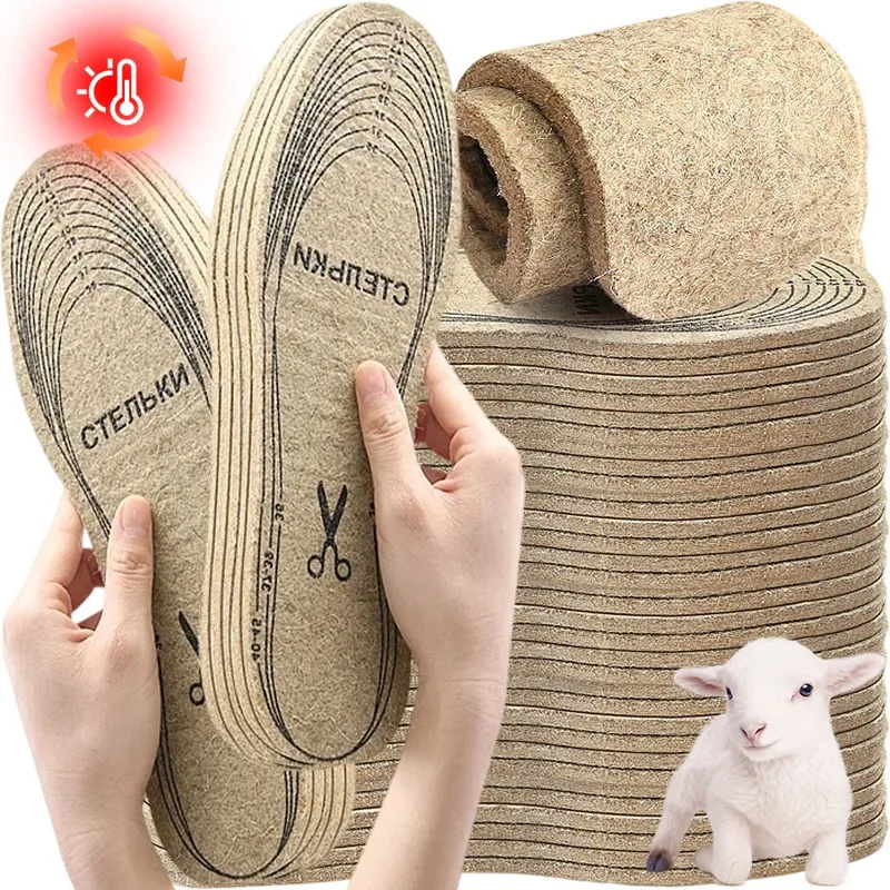 

4pcs Unisex Winter Wool Felt Thermal Insoles Sweat Absorbent Breathable Reduce Size Boots Pads Foot Keep Warm Thicken Cushion