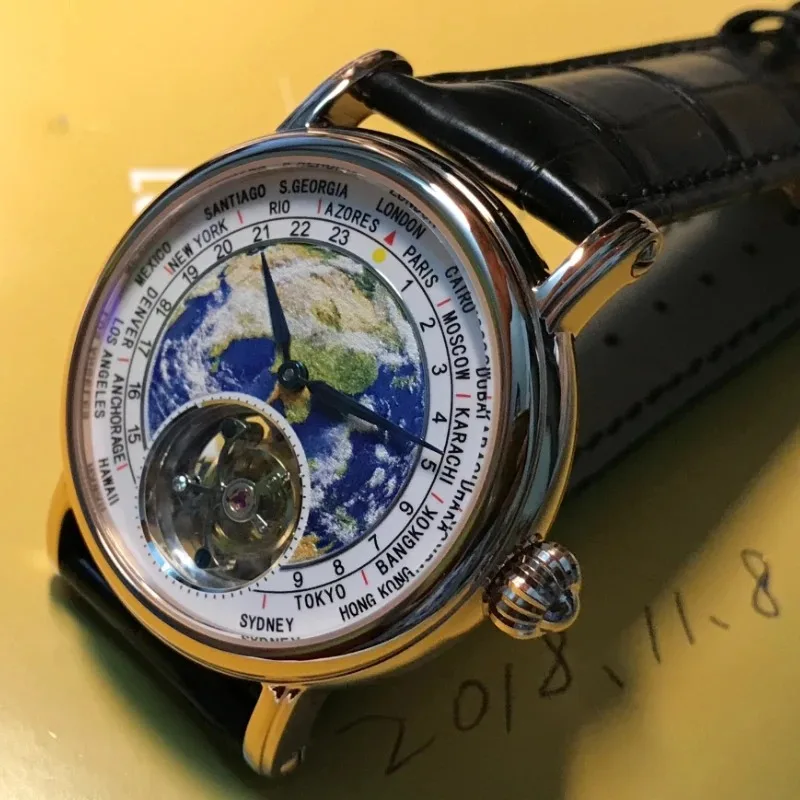 40mm 3D Globe Tourbillon Watch. Tourbillon Movement Men's Mechanical Watch Sapphire