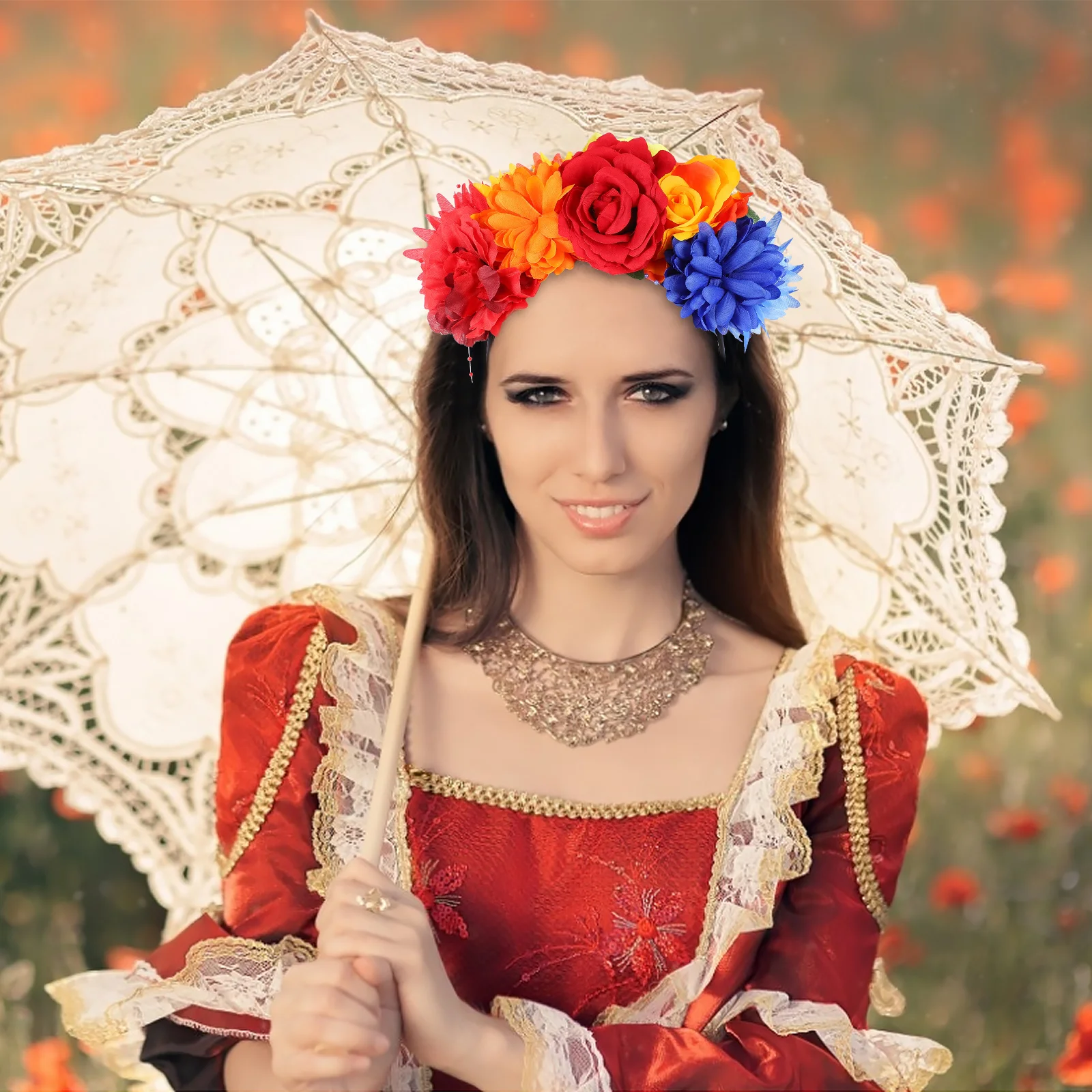 

Flower Crown Headband Waterproof Fabric Flower Leaves Design For Women Girls Rainbow Festival Wedding Party Maternity