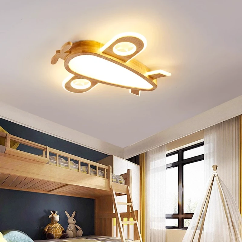 Airplane Lamp Children's Room Ceiling Lamps Solid Wood Helicopter Lights Nordic Boy And Girl Bedroom Youth Room Ceiling Lights