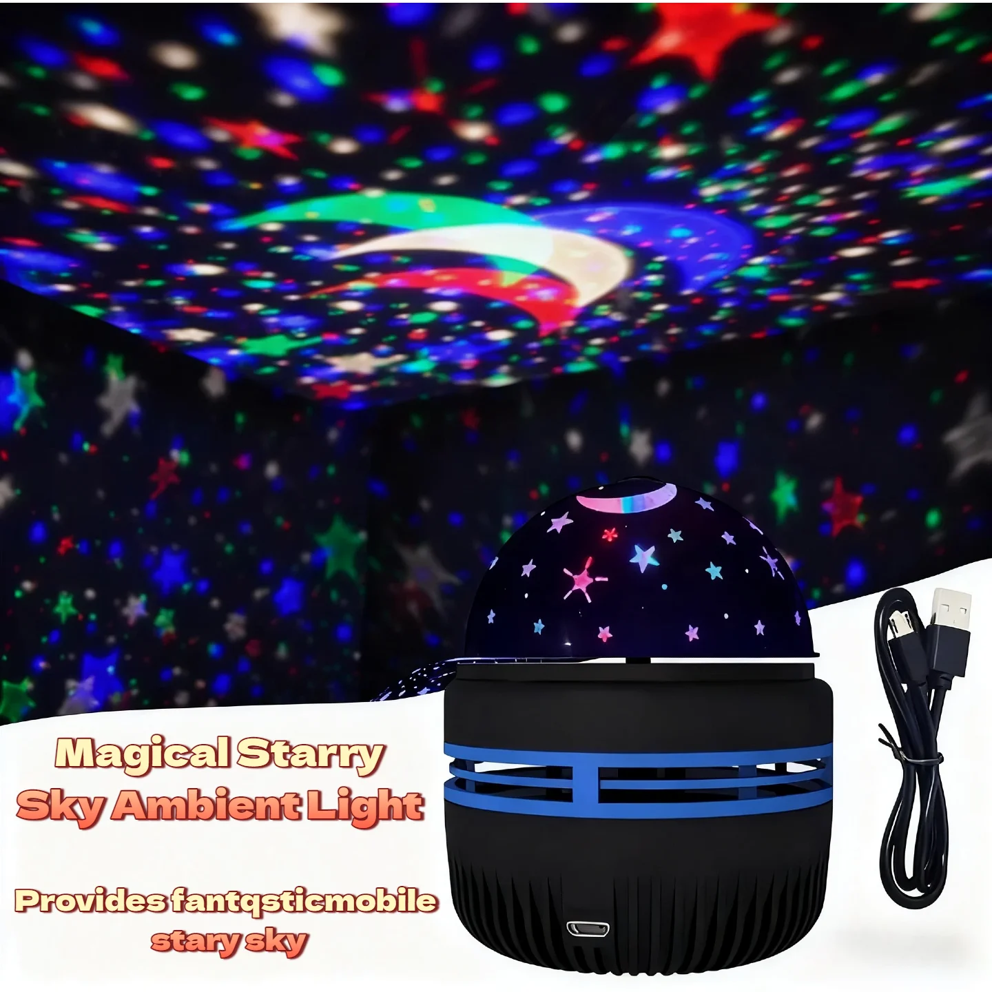 LED Starry Sky Projector USB 360° Rotating Color Changing Magic Moon Star Ball for Bedroom Kids Christmas Valentine's Atmosphere