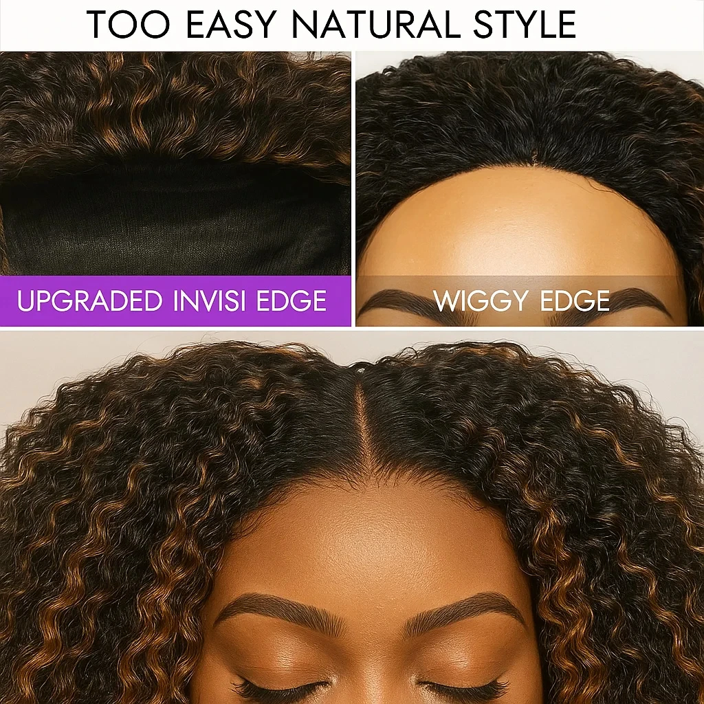 المبتدئين ودية سلس 1B/30 تسليط الضوء على شعر مستعار 200% الكثافة موجة المياه شعر الإنسان نصف شعر مستعار شديد التجعد 3 في 1 كليب الوجه على الذهاب #5