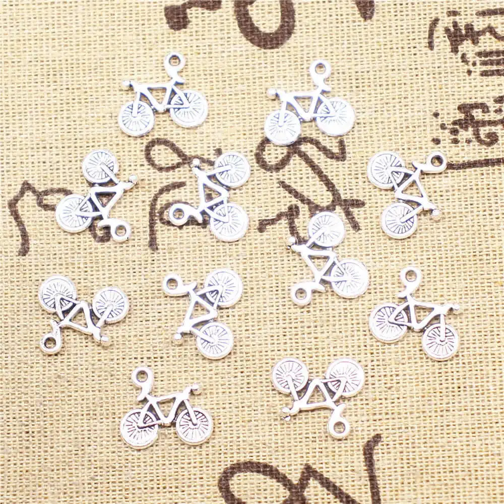 20pcs 15x15mm Bicycle Charms Pendant Necklac Diy Cute Jewelry Antique Silver Color