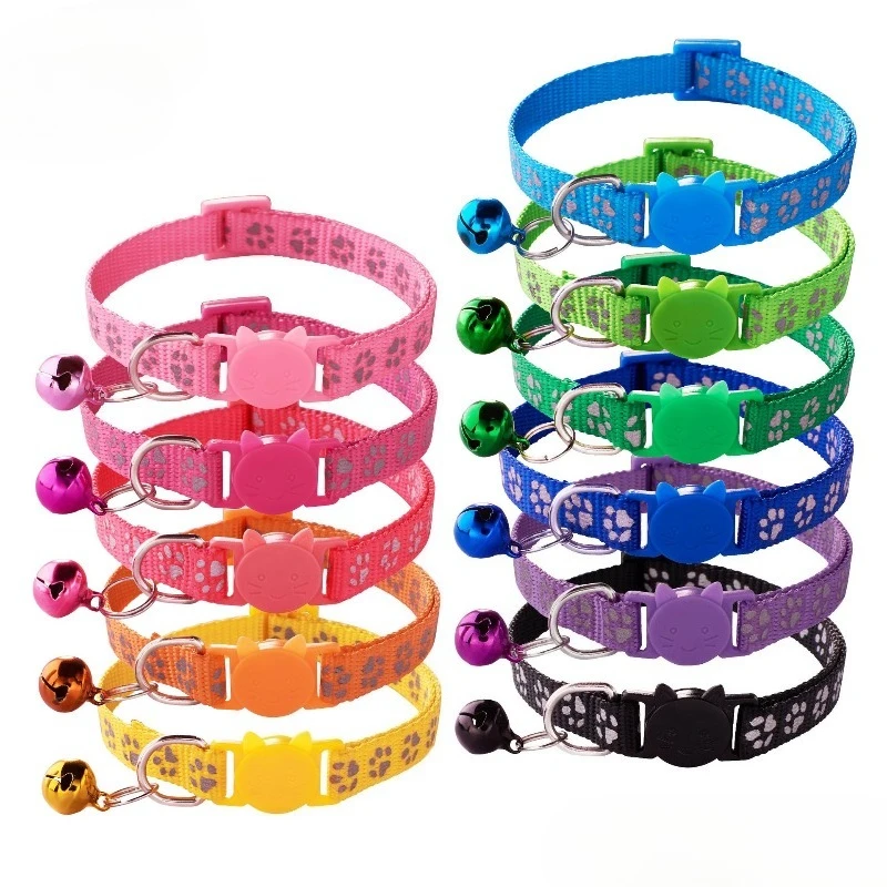 50/100Pcs MIXCOLOR Reflective Paw Breakaway Pet Collar with Colorful Bell for Cats And Dogs - Adjustable ID Necklace for Kittens