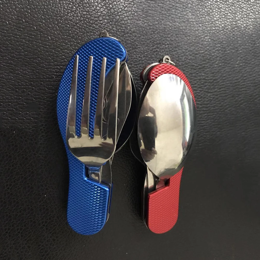 

1 set 1 Set Folding Fork Spoon Chopsticks Portable Stainless Steel Travel Cutlery Set Eco-Friendly Lightweight Outdoor Camping