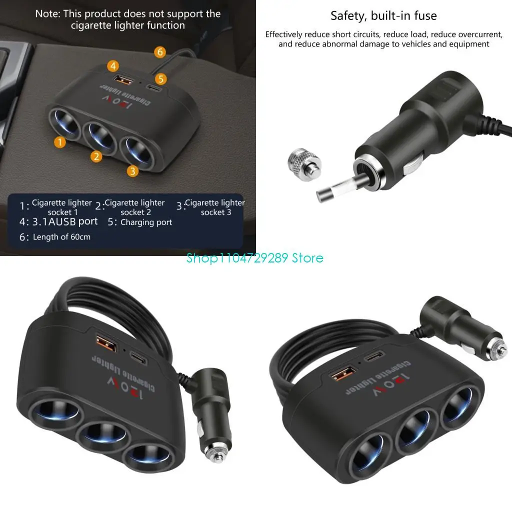 D8KE PD + USB Socket Car Charging Adapter Car Splitter Type C USB Port Phone Power Adapter Charging Plug