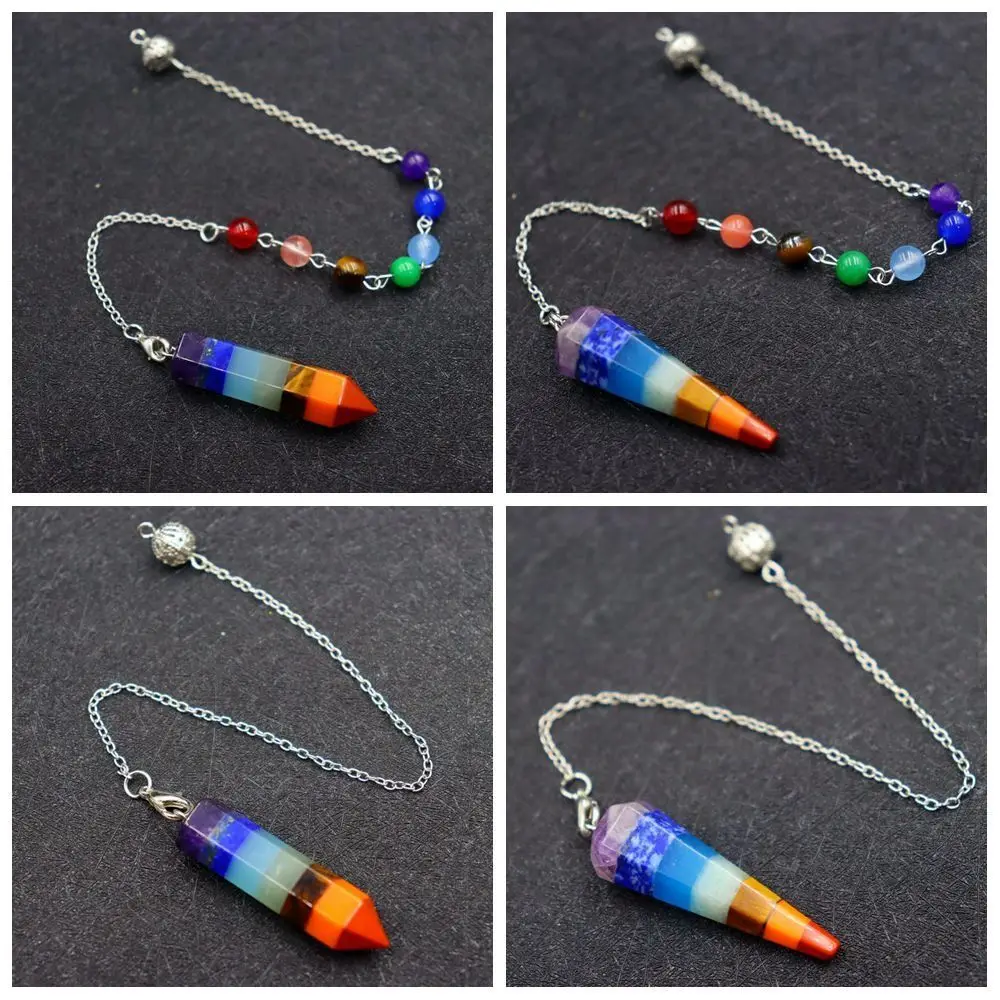 New Design 7 Chakra Orgonite Reiki Pendulum Pendant Fashion Jewelry Gift Healing Crystal Chain Hexagon Pyramid