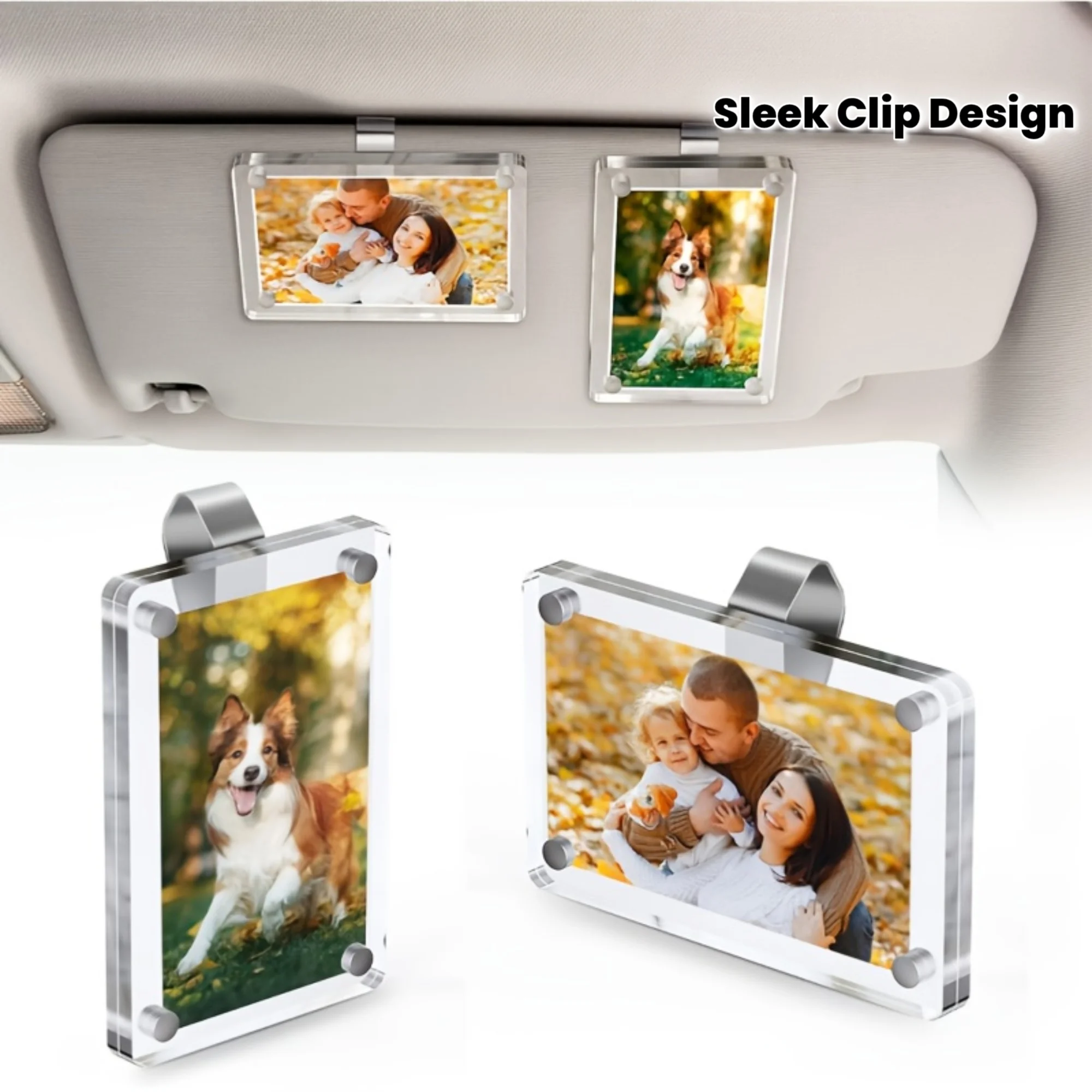 

2-piece Magnetic Car Sun Visor Photo Clip - Transparent Acrylic Display, Car Sun Visor, Easy To Install Vehicle Accessories