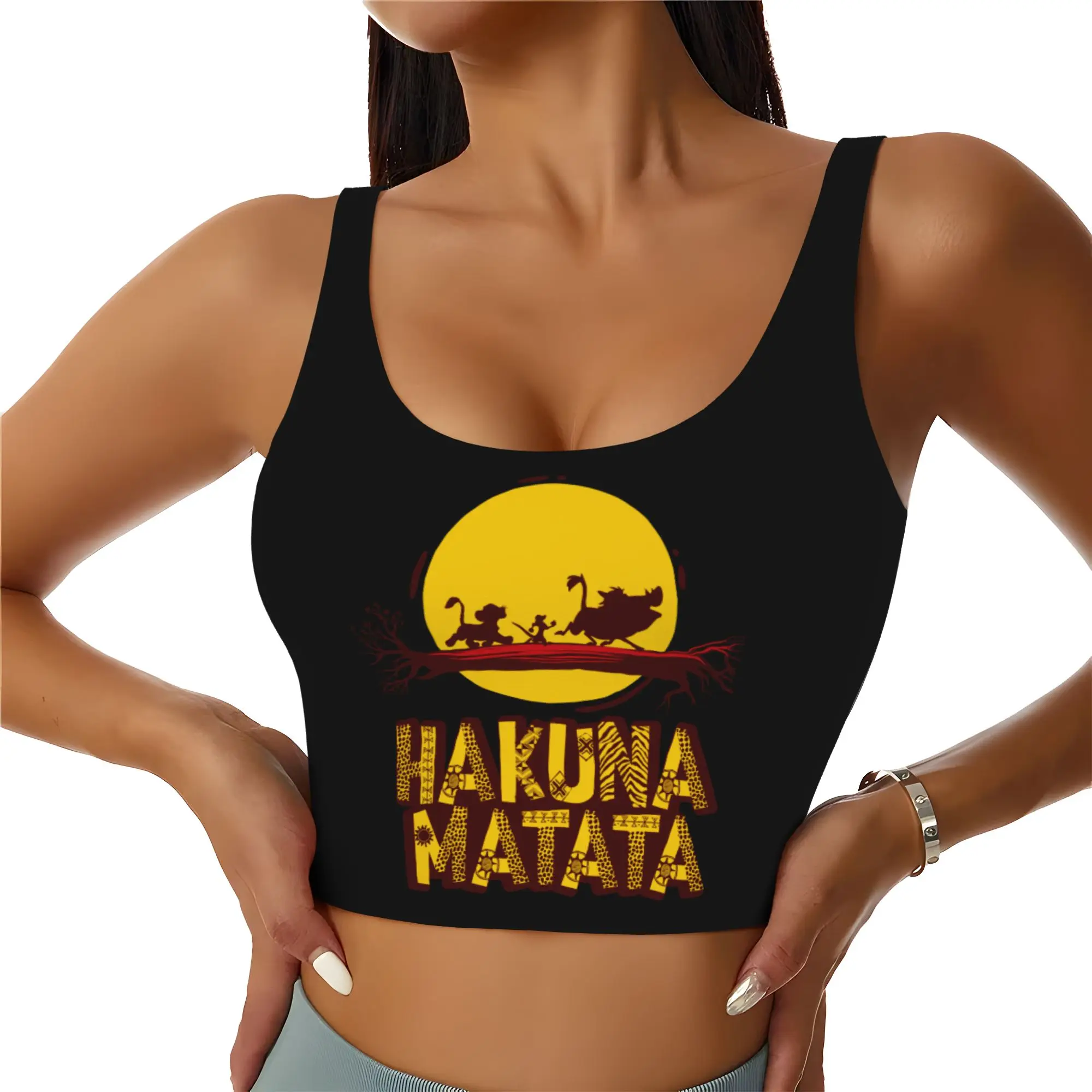 Custom High Impact Liones Anime Kinges Sports Bra for Women Hakuna Matata Simba Gym Workout Yoga Crop Top