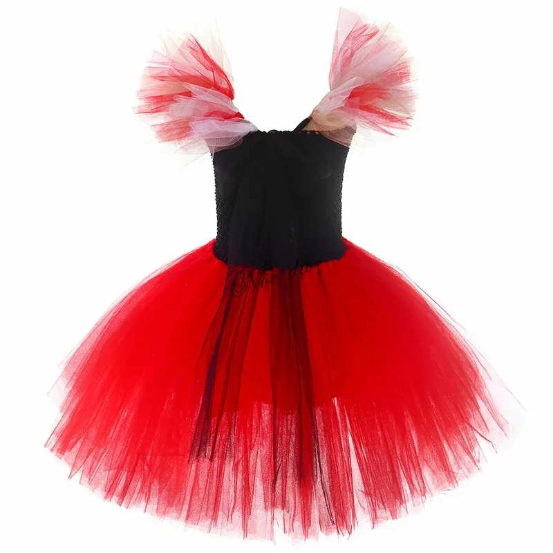 Alice Queen Of Hearts Costume Kids Red Queen in Wonderlands Cosplay Costume Crown Baby Girls Halloween Birthday Party Dress