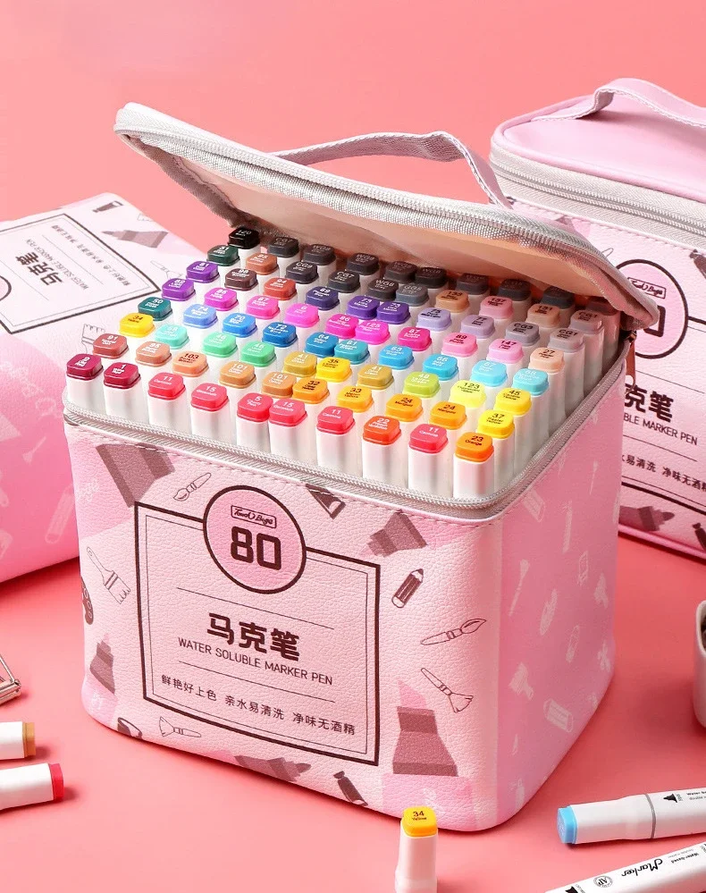 portable Large-capacity Marker Storage Bag Watercolor Pen Finishing Box Student Portable Leather Bag Waterproof and Durable