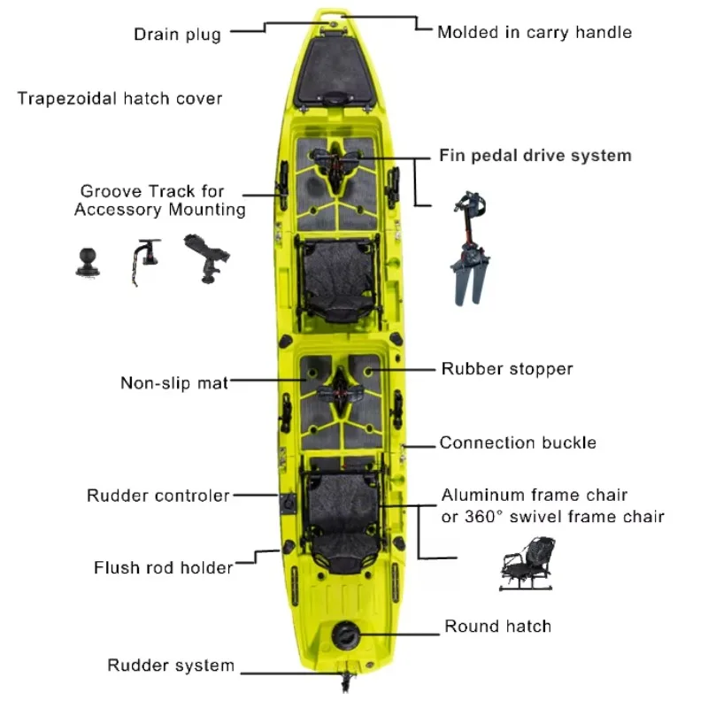 مصنع وصول جديد بالجملة وحدة مقعد واحد الصيد كاياك زعنفة دواسة قارب الزورق مع وحدة 2 قطعة لسهولة الحمل