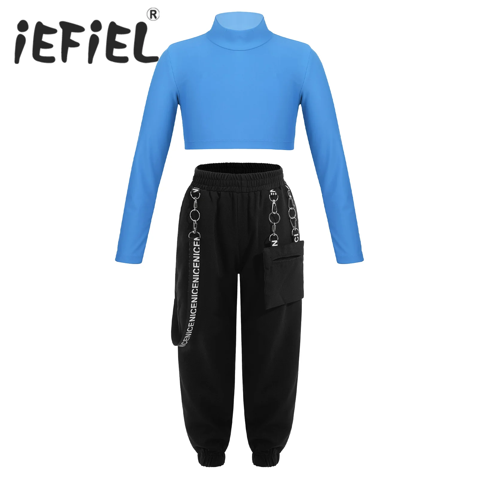 

Kids Girls Ballet Dance Sets Sports Gymnastics Outfits Crop Top with Chain Pocket Sweatpants for Dance Performance Competition