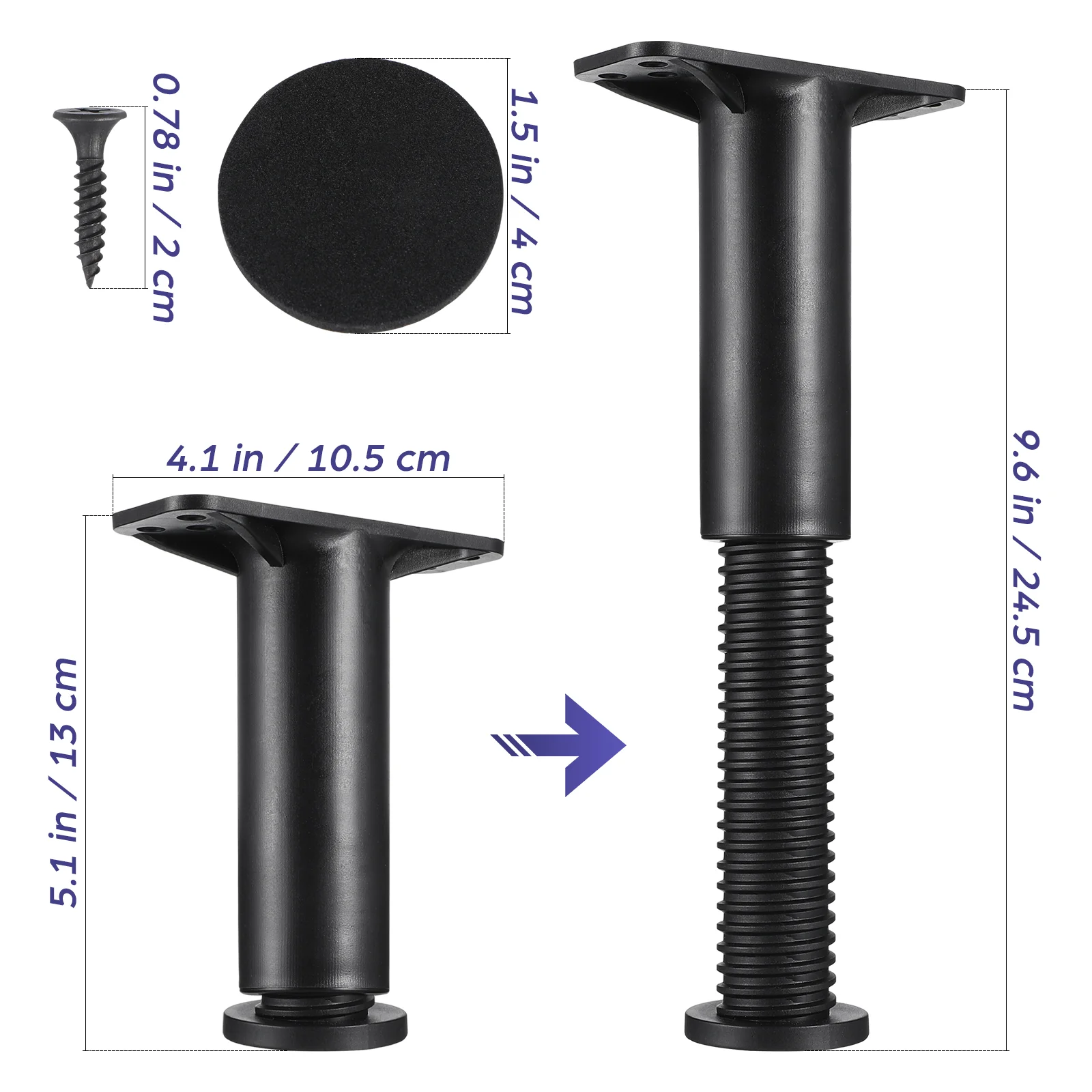 Pieds Métalliques de Remplacement, Cadre de Support de Lit, Réglables, Chute Centrale au Sol, 4 Pièces