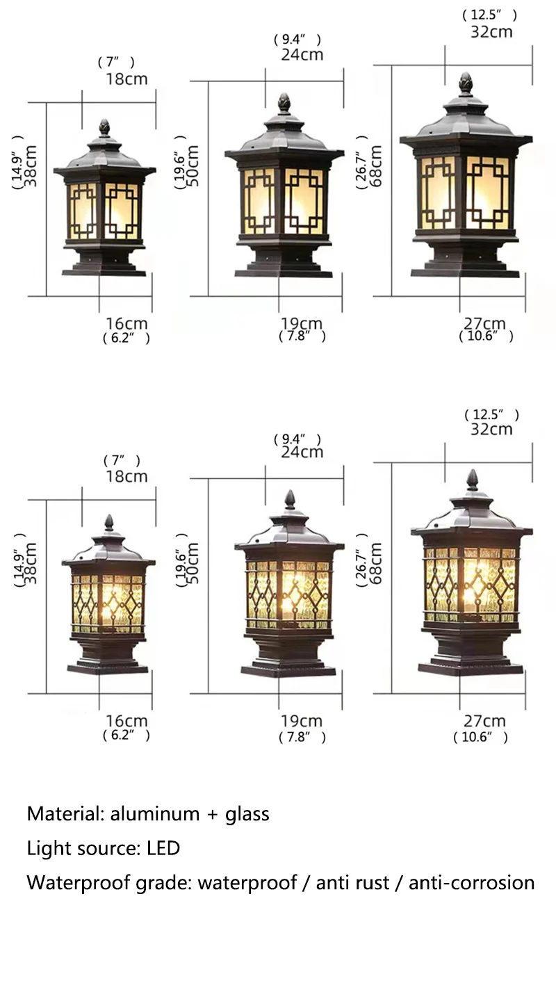 BELLE lampu pos klasik luar ruangan, lampu pilar LED listrik sederhana tahan air untuk lanskap taman Retro halaman vila