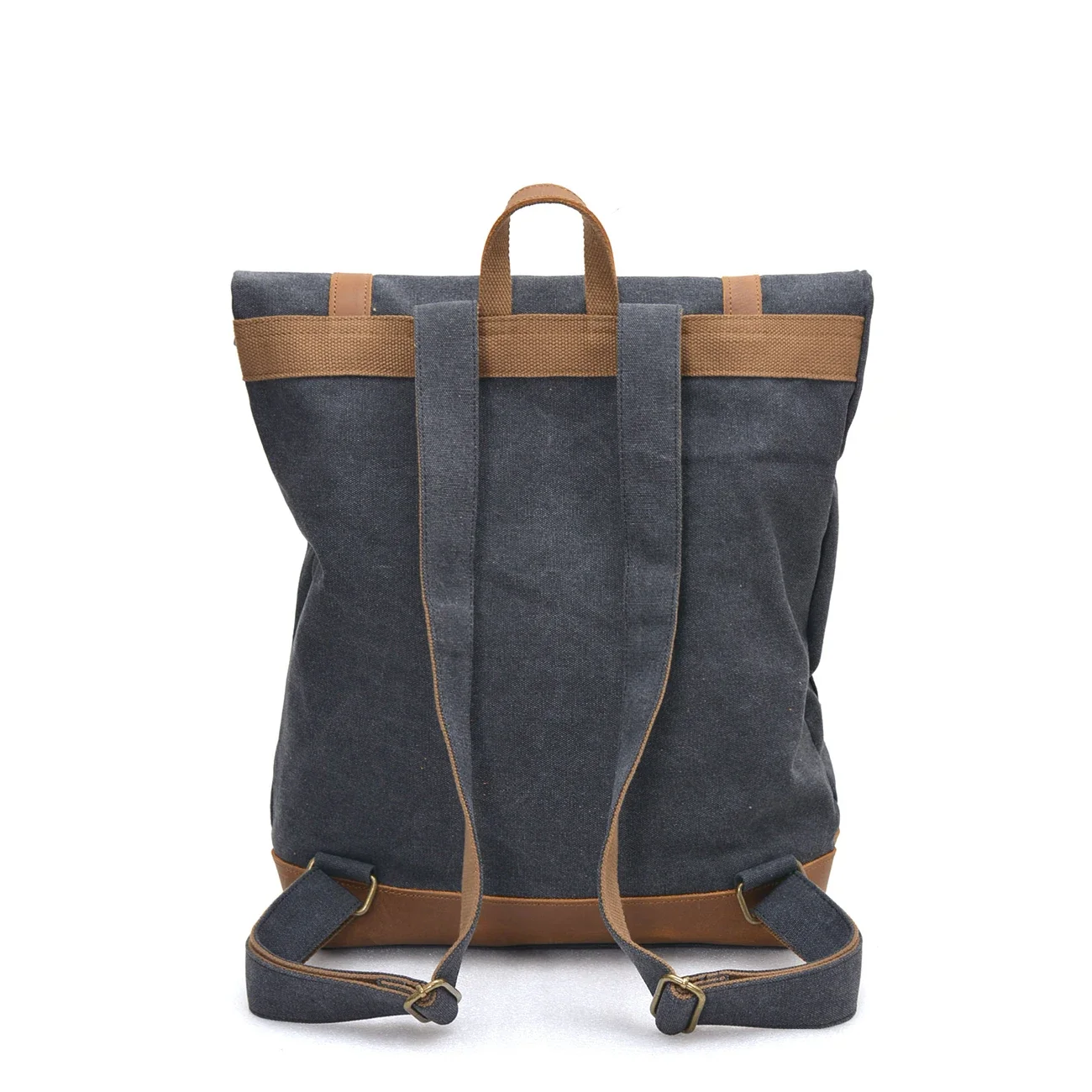 Vintage casual men's rucksack canvas with head layer cowhide leather roll top large capacity outdoor hiking mountaineering bag