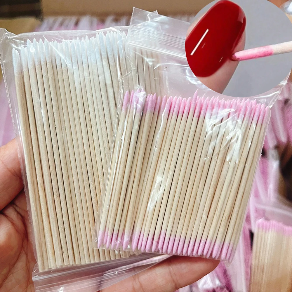 500/300/100Pcs Nail Wood Cotton Swab Clean Sticks Lip/Eyebrow/Manicure Detail Corrector Disposable Nail Polish Remover Art Tools
