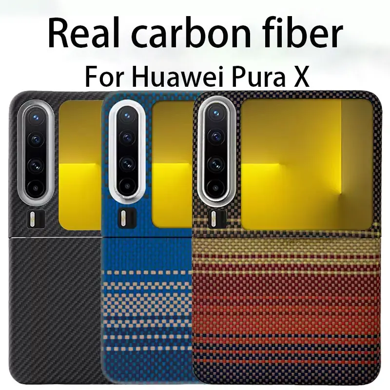 

For Huawei Pura X Ultra-Thin 600D Real Carbon Fiber Case Metal Frame Protection Camera Aramid Carbon Fiber Case
