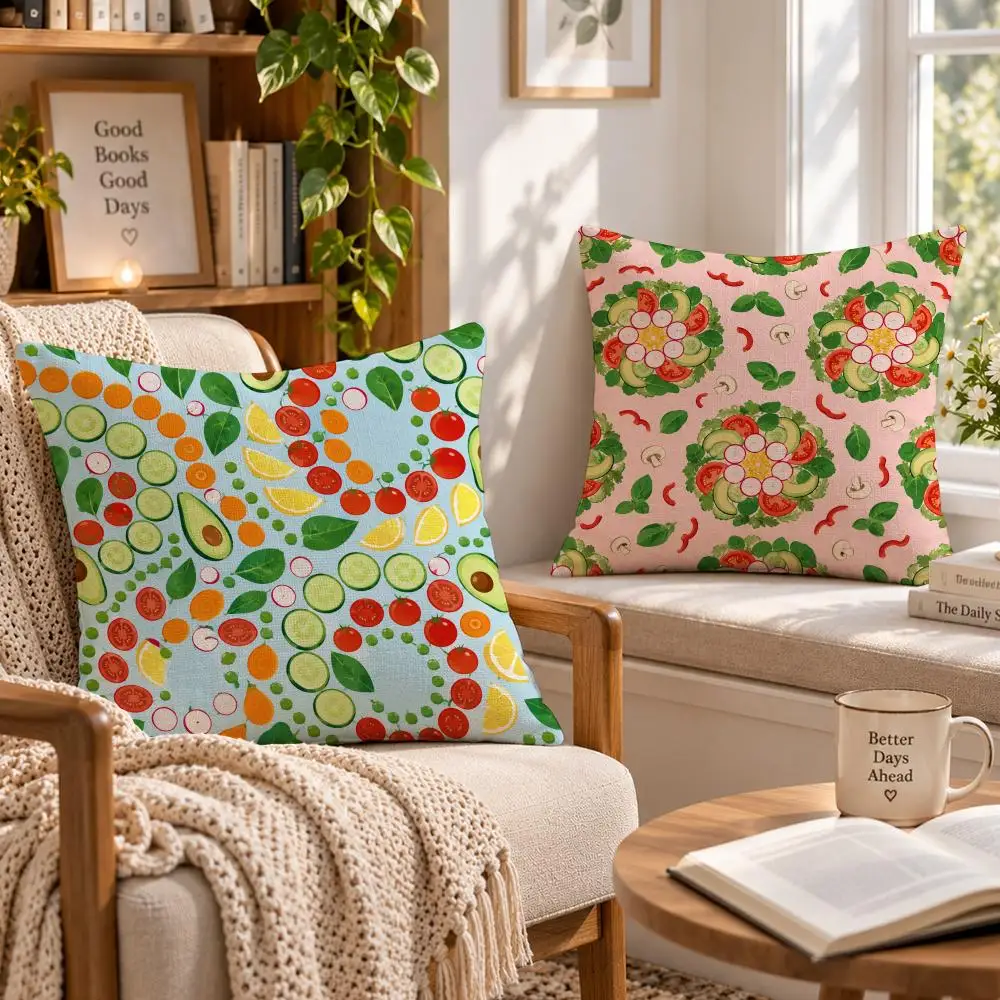 Pattern Food P-Pizza Pasta Italian Food Cushion Cover Soft Short Cover Washable Sofa Bed Dorm Garden Home Office Chair Decor