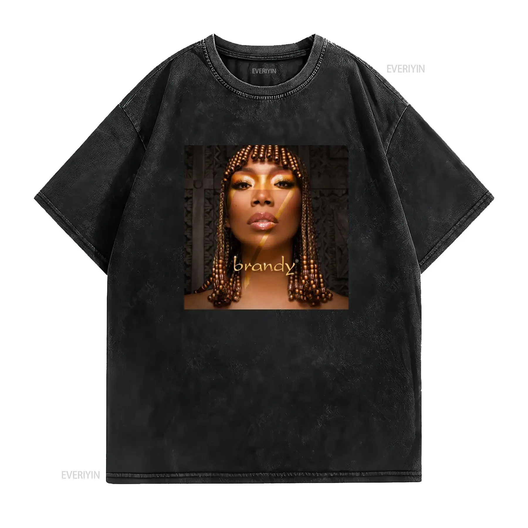 Vintage 90s R B Singer Brandy Portrait Print Casual Hip Hop Streetwear T Shirt vintage Washed graphic Slightly Stylish