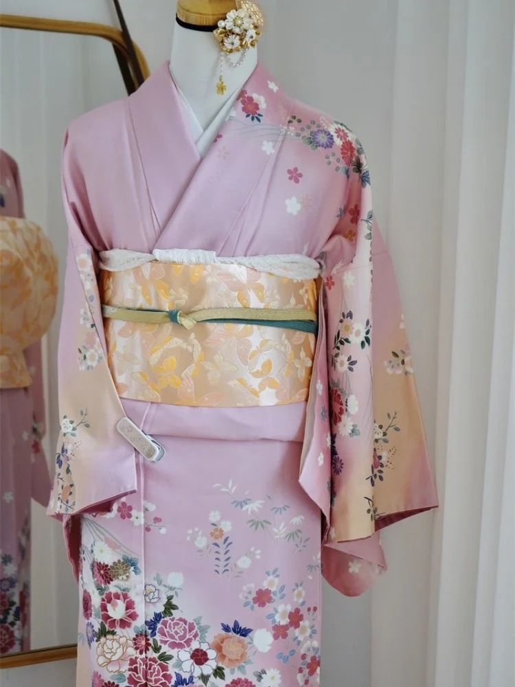 Women's Japanese-Style Formal Kimono Floral Prints Traditional Yukata Wrinkle-Resistant Performing Dress Cosplay Costume