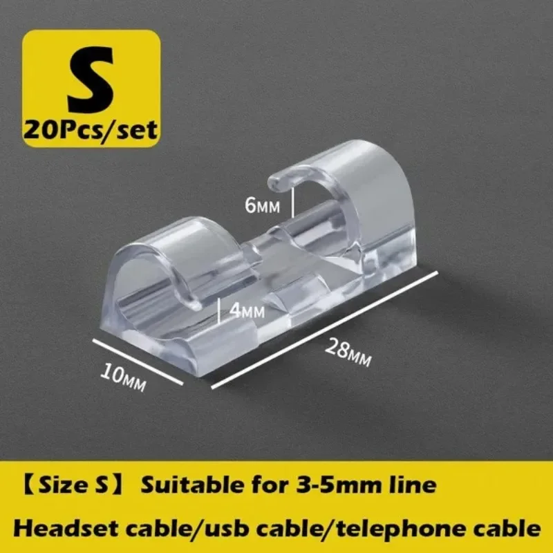 20Pcs Self Stick Cable Clips Wire Organizer for Table and Wall Data Line Management