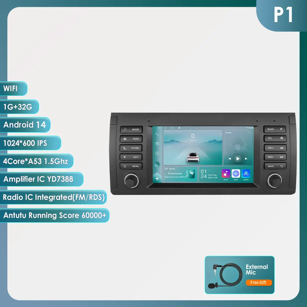 Auto Android 14 2Din 8GB RAM 128GB ROM AutoRadio Multimedia Video Player voor BMW 5 E39 E53 X5 1995-2001 2002 2003 2004 2005 2006