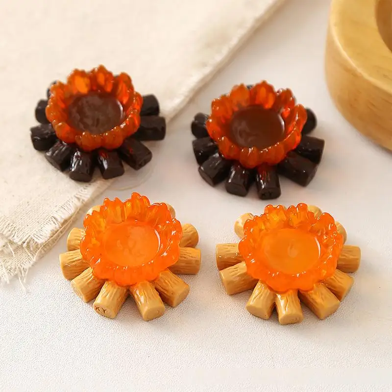 10Pcs Mini Fake Campfire Ornament Set Realistic Resin Fire Models For Outdoor Patio Decor Bonfire Theme Party Micro Accessories