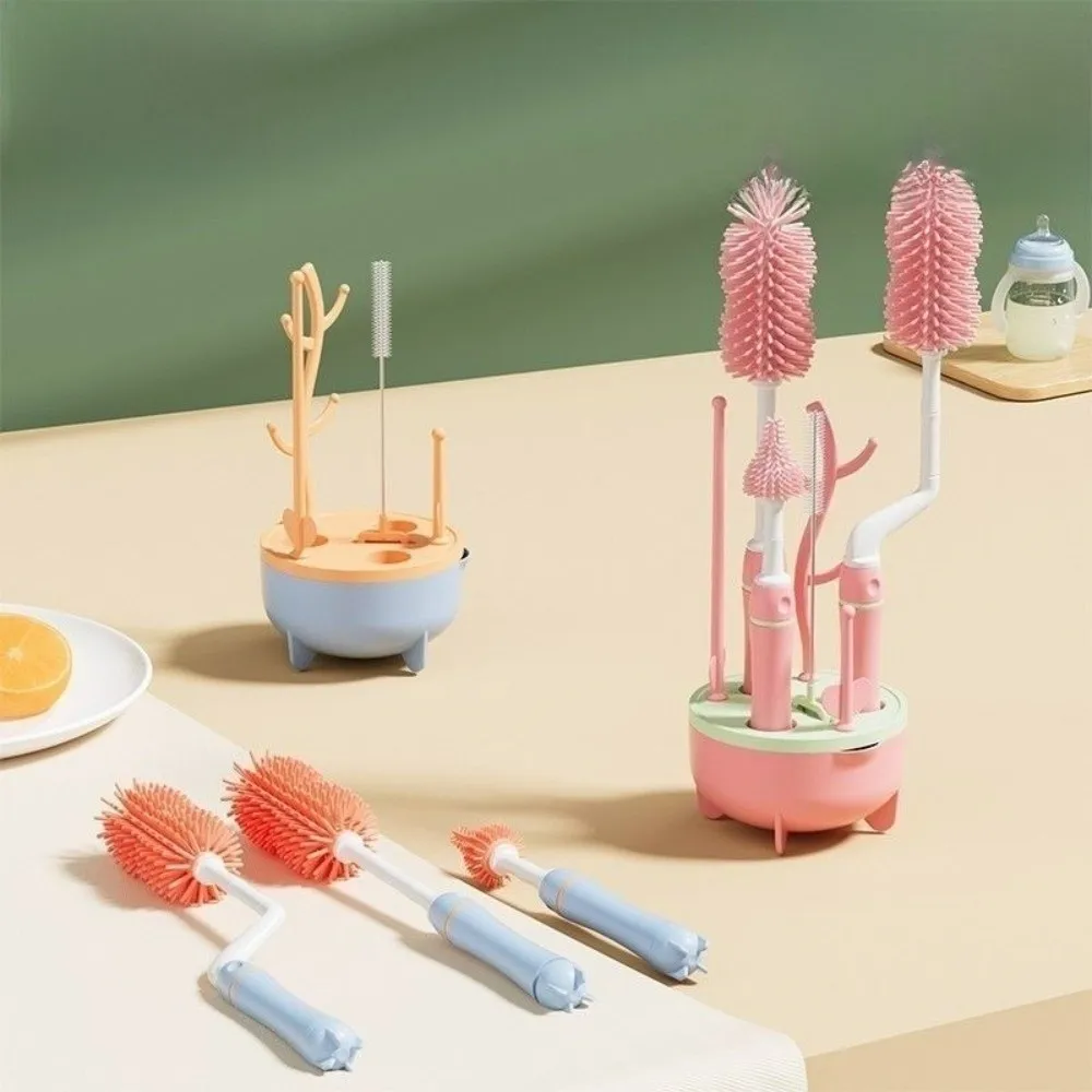 

Soft Head Baby Bottle Cleaner Set 360 Degree Rotation Long Handle Bottle Cleaning Brush Silicone Drying Rack
