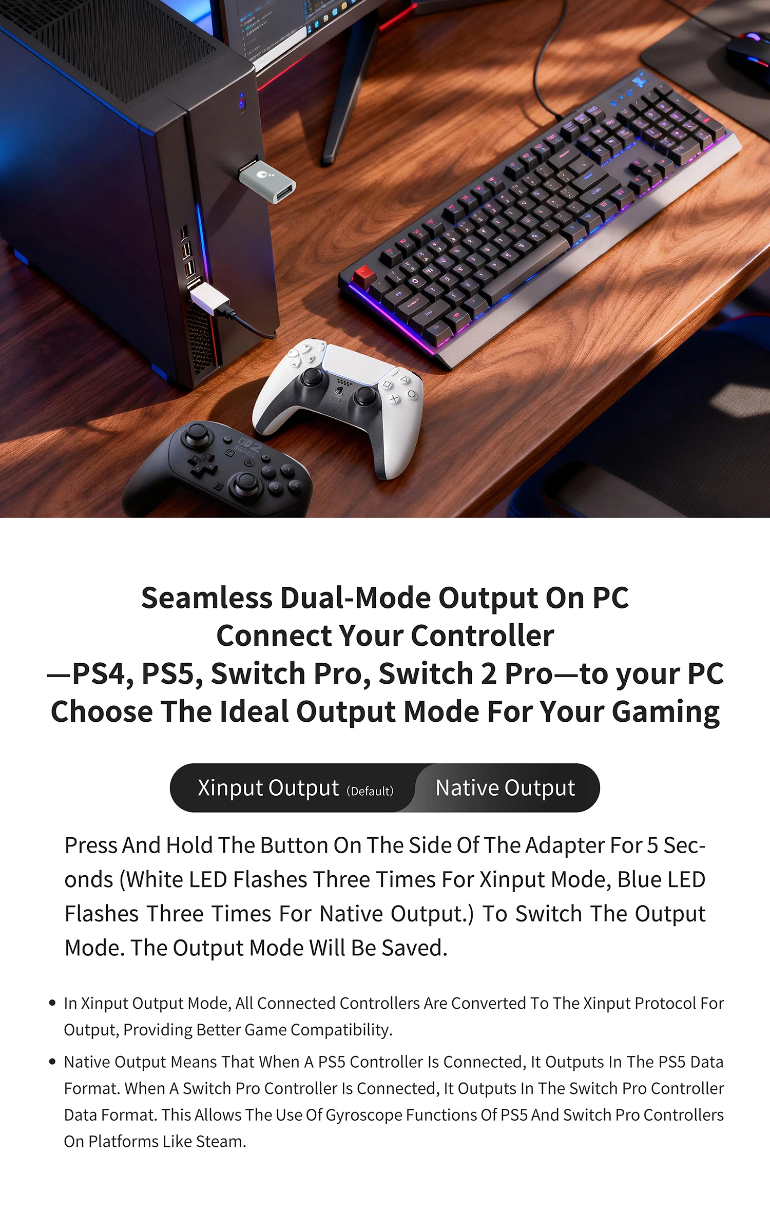 Adapter odbiornika bezprzewodowego kontrolera Gulikit NS36 Goku 2 dla Windows, Switch 1/2, PS4, Android, Xbox Series S/X, Xbox One. — zdjęcie produktu 4