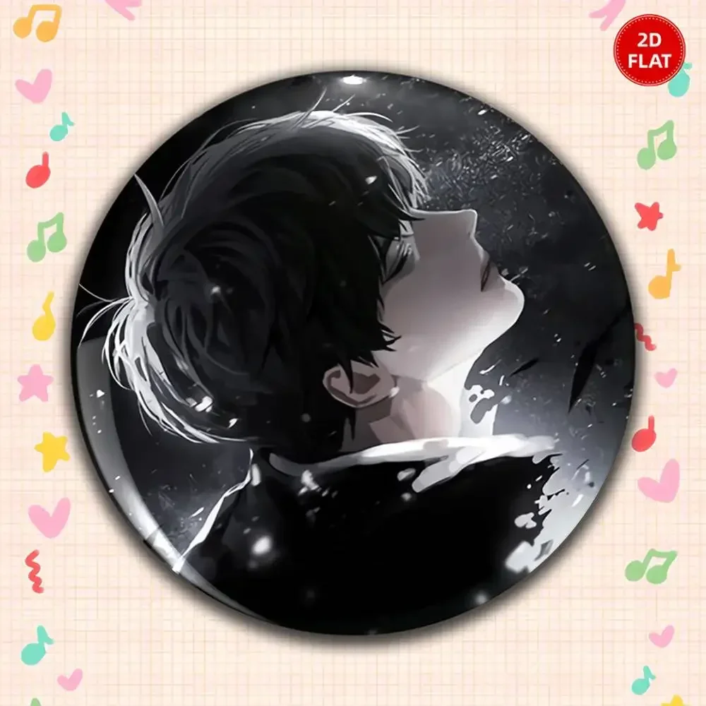 2026 Latest Model Classic Style 2D FLAT Gorgeous Round Anime Plastic Brooch Pin Unisex Lapel Badge Interesting Gift